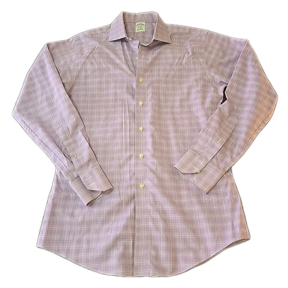 Brooks Brothers Regent Fit Non-Iron Dress Shirt 16 34/35 Purple Plaid Supima Cot